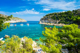Fototapeta  - Beautiful turquoise water at Anthony Quinn Bay Rhodes Island Rodos Greece Europe