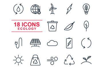 Poster - Set Ecology icon template color editable. Ecology pack symbol vector sign isolated on white background illustration for graphic and web design.