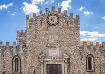 Poster - Front view of Cathedral of St Nicholas of Bari in Taormina city on Sicily Island in Italy