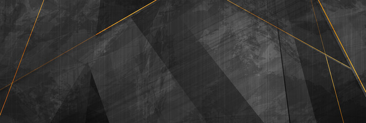 Wall Mural - Black grunge corporate abstract background with golden lines. Vector banner design