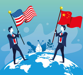 Sticker - businessmen with united states american and china flag