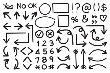 Poster - Arrows vector set.  Hand draw arrow design for business plan and education. Sketch idea design template.