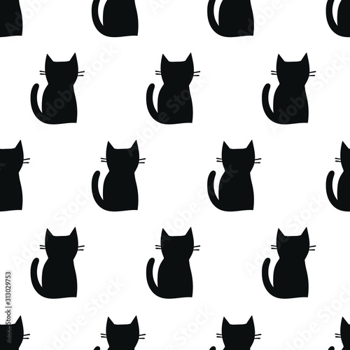 Leinwand Poster  seamless pattern, cat art background design for fabric scarf and decor