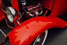 Red Hot Rod Car With Classic Engine 
