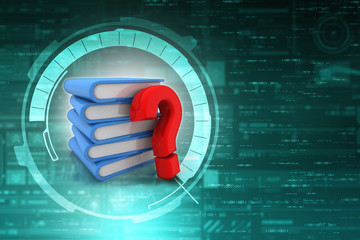 Poster - 3d rendering Books with Question mark Symbol