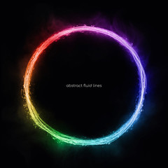 Poster - Abstract circle lines round ring frame colorful rainbow light flowing isolated on black background with empty space for text.