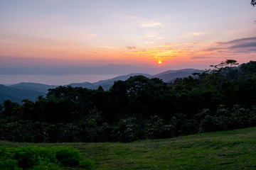 Poster - Sunrise scene over the high mountain.