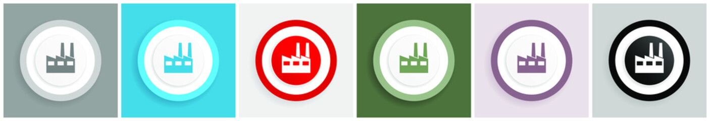 Poster - Factory icon, industrial building vector illustrations in 6 colors options for web design and mobile applications in eps 10