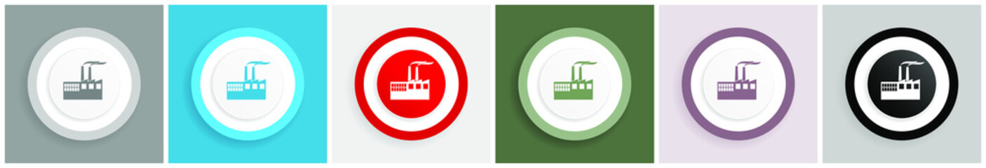 Wall Mural - Factory icon, industrial building, plant, pollution  vector illustrations in 6 colors options for web design and mobile applications in eps 10