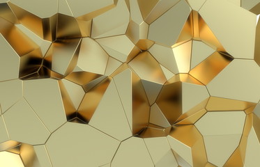 Wall Mural - 3d render, golden modern shattered wall texture, random clusters digital illustration, abstract geometric background. Wealth and Prosperity reach concept architecture