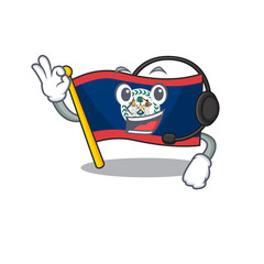 Sticker - Smiley flag belize cartoon character design wearing headphone