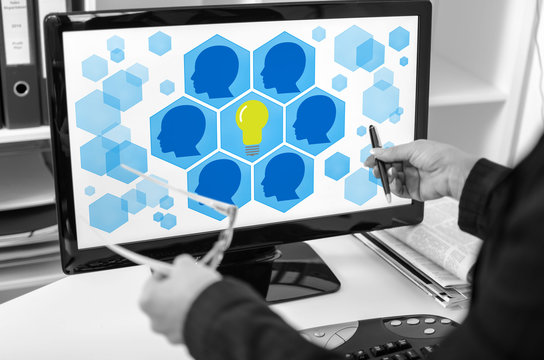 Teamwork idea concept on a computer monitor