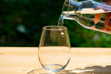 Wall Mural - Motion of pouring pure water in to the glass with background nature