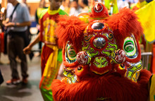 Lion Dance In China Town In Thailand(Yaowarat Road) For Make Sacrifice To Chinese Gods