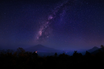 Wall Mural - mountain view milky way galaxy, on high mountain long exposure photograph, with grain.image contain 