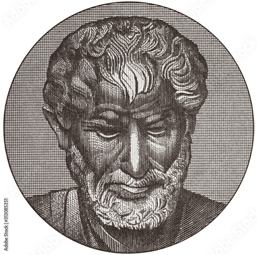 Cuadros en Lienzo Aristotle portrait on old Greek drachma banknote, isolated on white