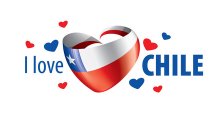 The national flag of the Chile and the inscription I love Chile. Vector illustration