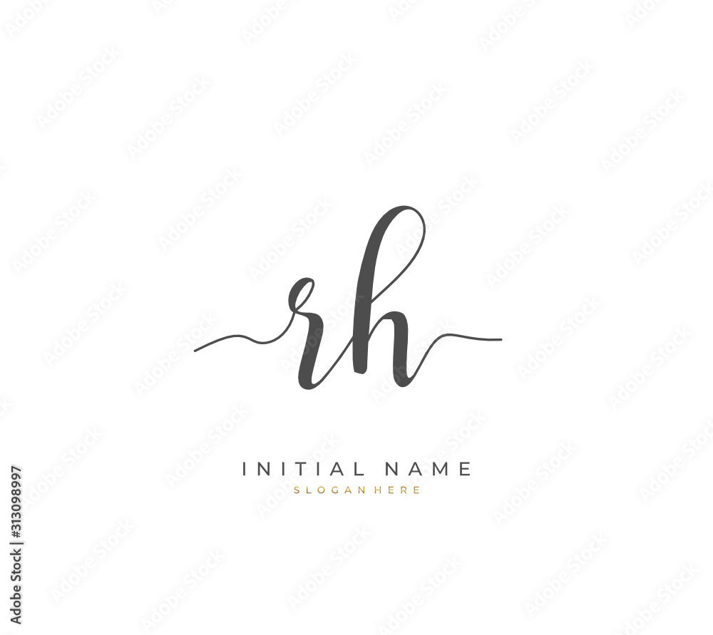 Handwritten letter R H RH for identity and logo. Vector logo template ...