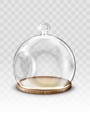 Glass Christmas Ball, Hanging Dome With Hole, Candle Holder Or Flower Terrarium Realistic Vector. Glass Clear Figure With Empty Space For Decoration Xmas Tree, Isolated Object For Festive Home Decor