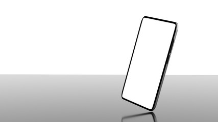 Poster - 3d rendering of mobile phone mock up , metal body frame and clear white glass display on reflection 