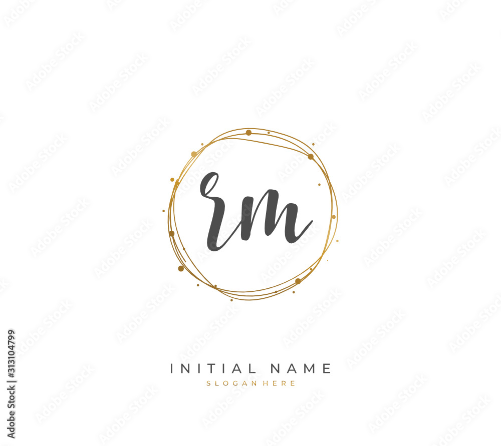 Handwritten letter R M RM for identity and logo. Vector logo template ...