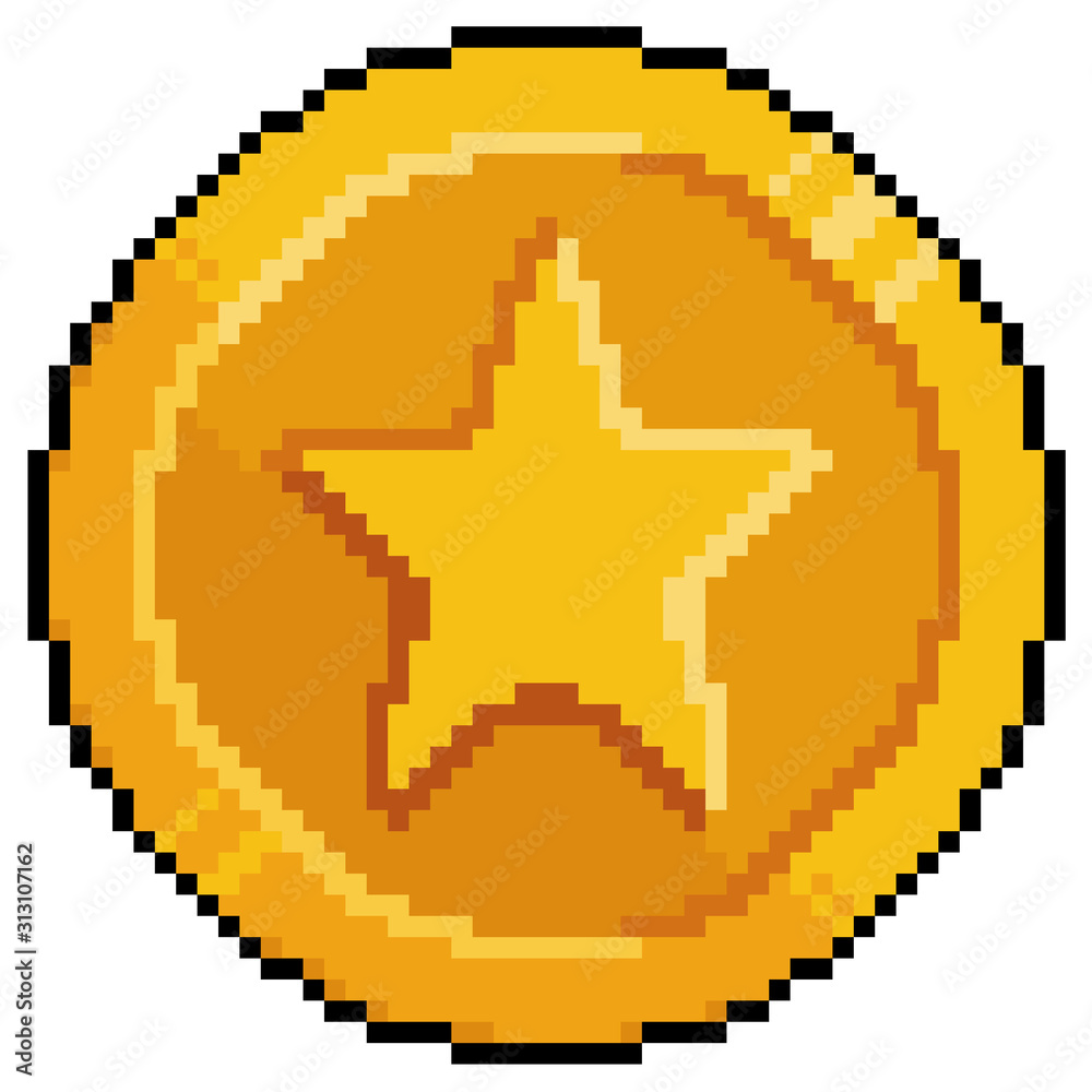 Pixel art gold coin for game 8bit 스톡 일러스트레이션 | Adobe Stock