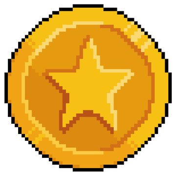 Pixel art gold coin for game 8bit