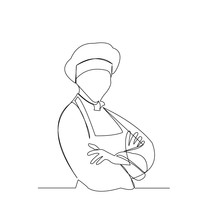 Continuous Line Drawing Of Chef With Apron And Chef Hat Vector Illustration
