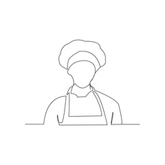 Wall Mural - continuous line drawing of chef with apron and chef hat vector illustration