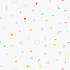 Fototapete - Cute seamless background. Memphis pattern. Flat concept. Fashion 80s-90s. Retro funky graphic. School geometric print illustration element. Repeat banner. Vector template. Minimalist color backdrop