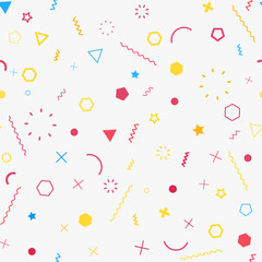 Fototapete - Cute seamless background. Memphis pattern. Flat concept. Fashion 80s-90s. Retro funky graphic. School geometric print illustration element. Repeat banner. Vector template. Minimalist color backdrop