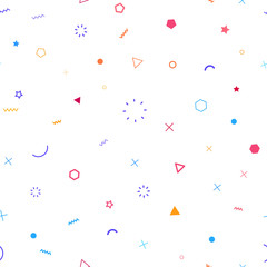 Fototapete - Cute seamless background. Memphis pattern. Flat concept. Fashion 80s-90s. Retro funky graphic. School geometric print illustration element. Repeat banner. Vector template. Minimalist color backdrop