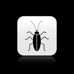 Sticker - Black Cockroach icon isolated on black background. Silver square button. Vector Illustration