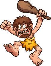 Angry Caveman Waving A Big Club Over His Head Clip Art. Vector  Cartoon Illustration With Simple Gradients. All In A Single Layer. 