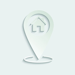 Poster - paper home vector icon;  black map pointer with house icon