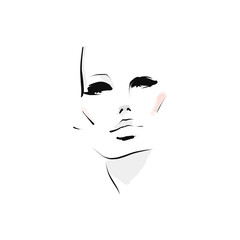 Wall Mural - Face of young beautiful woman with makeup. Fashion illustration in sketch style. Vector