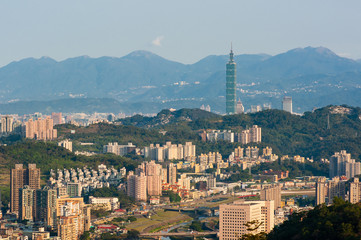 Taipei City Shining in the Early Morning Sun,Taipei Taiwan. Aerial