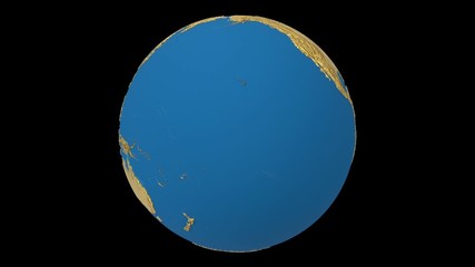 Wall Mural - Gold rotating Earth planet isolated on black background. Spinning 3d earth globe seamless looping animation.