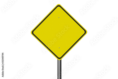 Fotomural Yellow blank road sign isolated on white background.