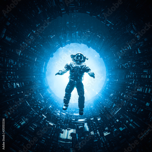 Obraz na plátně Dangers of space travel / 3D illustration of astronaut floating in dark mysterio