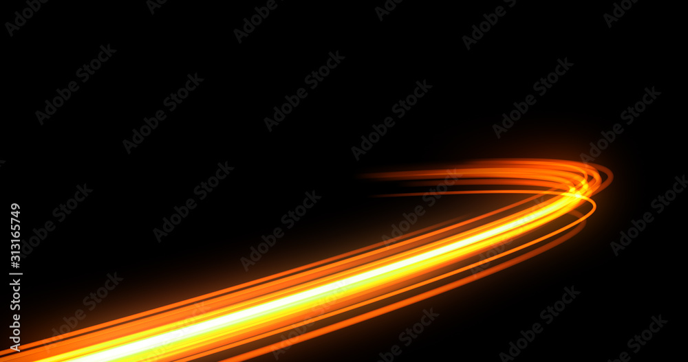 Light trail flash, neon yellow and orange golden glow path trace effect. Light trail wave, fire path trace line, car lights, optic fiber and incandescence curve twirl - obrazy, fototapety, plakaty 
