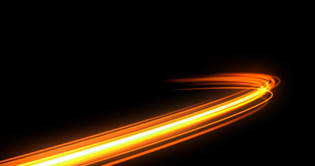 Wall Mural - Light trail flash, neon yellow and orange golden glow path trace effect. Light trail wave, fire path trace line, car lights, optic fiber and incandescence curve twirl