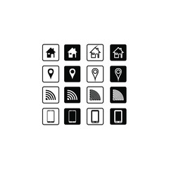 Poster - Minimalist Black and White phone icon. Home, Phone icon, location and connection using basic flat design. Phone icon basic element graphic resource