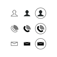 Poster - Minimalist White phone icon set. contact, Call and message icon using basic circle flat design. Phone icon set basic element graphic resource