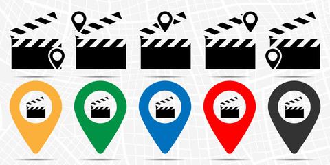 Poster - Movie clapper icon in location set. Simple glyph, flat illustration element of cinema theme icons