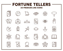 Fortune Tellers Thin Line Icon. Concept Of Divination And Card-reading. Vector Illustration Symbol Elements For Web Design And Apps..