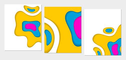 Wall Mural - 3d abstract background a4 banners in paper cut style, cut waves. bright colours. vector design for p