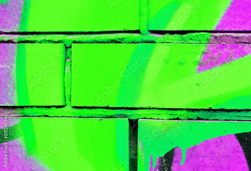 Brick wall painted with acrylic multicolored paint surface for background