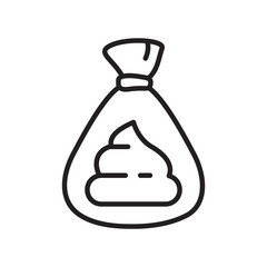 Fototapete - Hygienic dog bag with poop icon. Thin line art for logo. Black and white simple illustration. Contour hand drawn isolated vector image on white background. Cleaning the park after walking pets concept