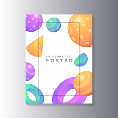 Wall Mural - Modern Poster Template with 3d geometric shapes in trendy gradient color
